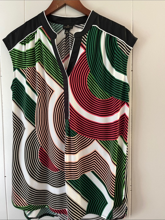 Worthington Tops - Worthington Multicolor Geometric Cap-Sleeve Blouse - Green, Red, Black, White